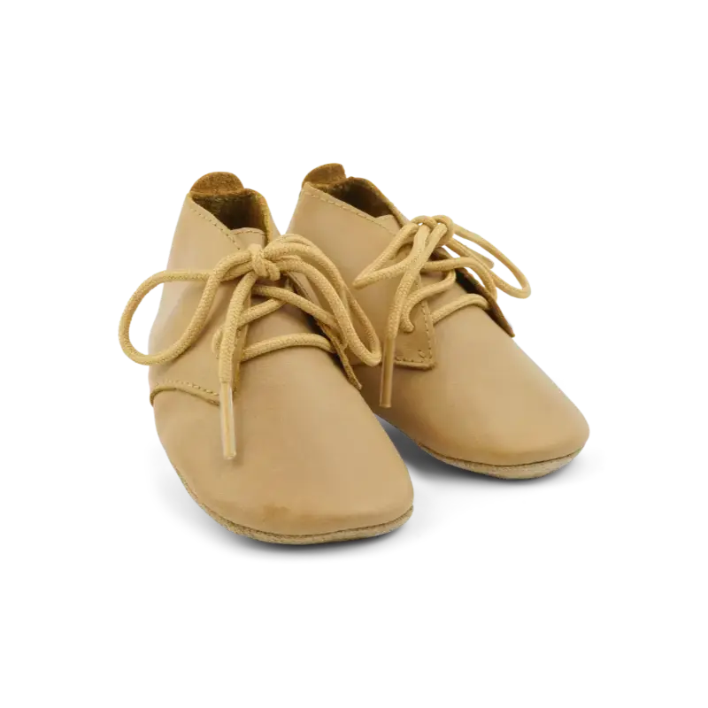 Bobux babyslofjes Desert Lace Caramel, leren babyslofjes in bruine kleur met veters