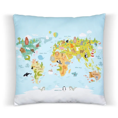 Designed4Kids kussen wereldkaart dieren