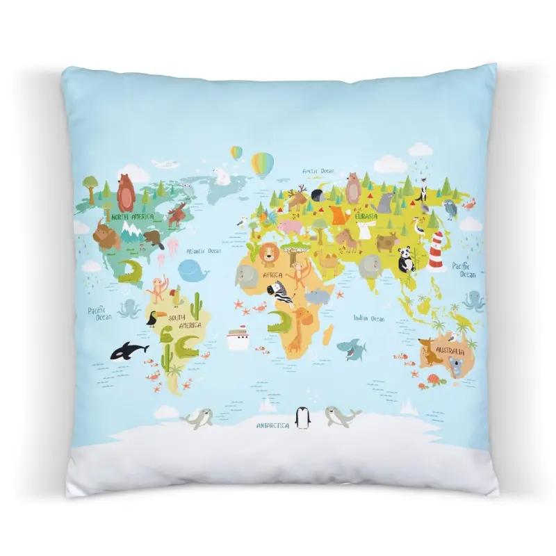 Designed4Kids kussen wereldkaart dieren