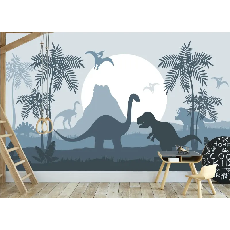 Designed4Kids wandvullend behang kinderkamer dino blauw