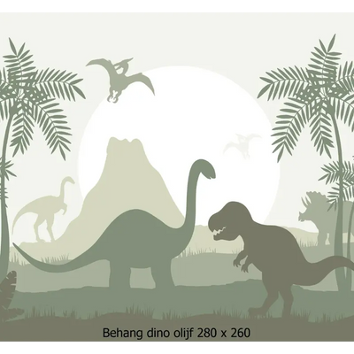 Designed4Kids wandvullend behang kinderkamer dino olijf