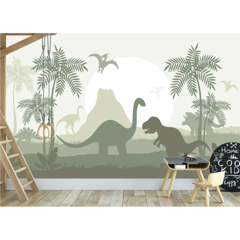 Designed4Kids wandvullend behang kinderkamer dino olijf