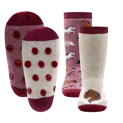 Ewers antislip sokken 2-pack Paarden dusty roze