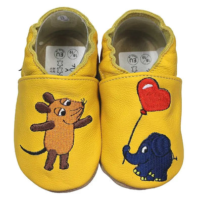 Hobea babyslofjes Die Maus mit Elefant Herz gelb