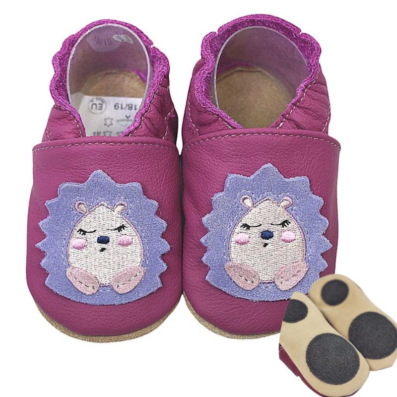 Hobea babyslofjes extra antislip Igel lila