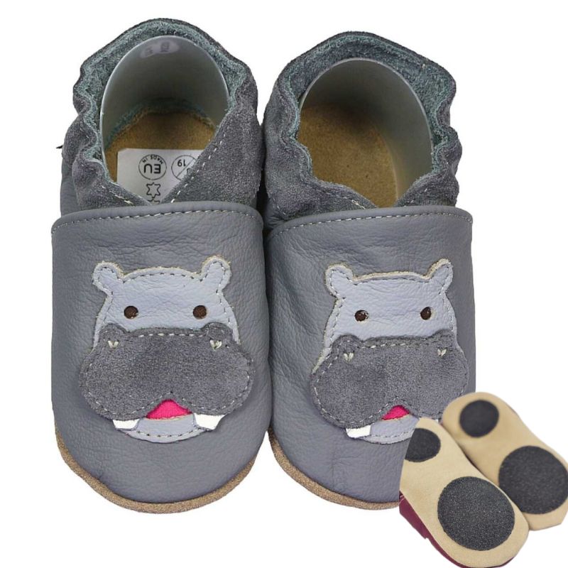 Hobea babyslofjes extra antislip Nilpferd grau