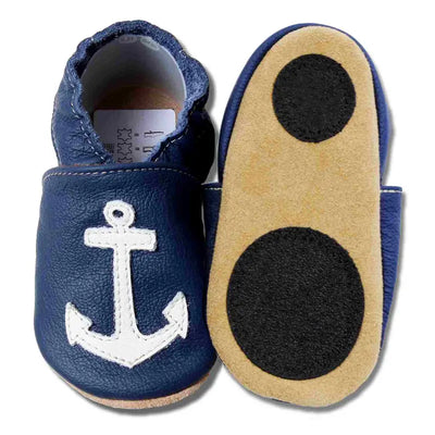 Hobea babyslofjes extra antislip Anker auf dunkelblau
