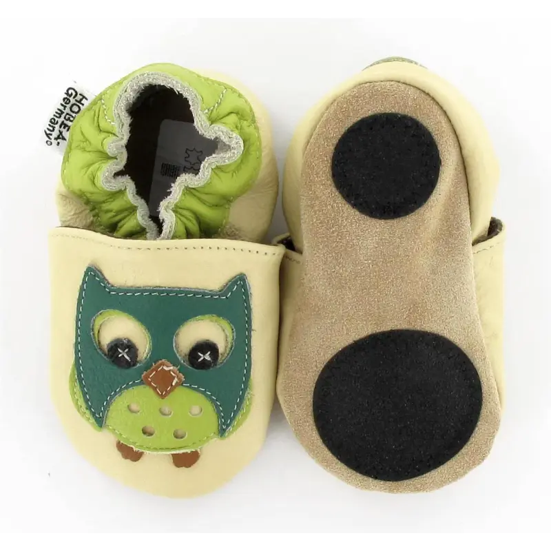 Hobea babyslofjes extra antislip Eule grün