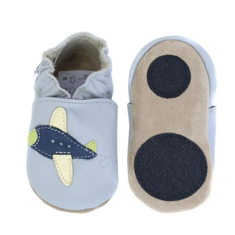 Hobea babyslofjes extra antislip Flugzeug grau