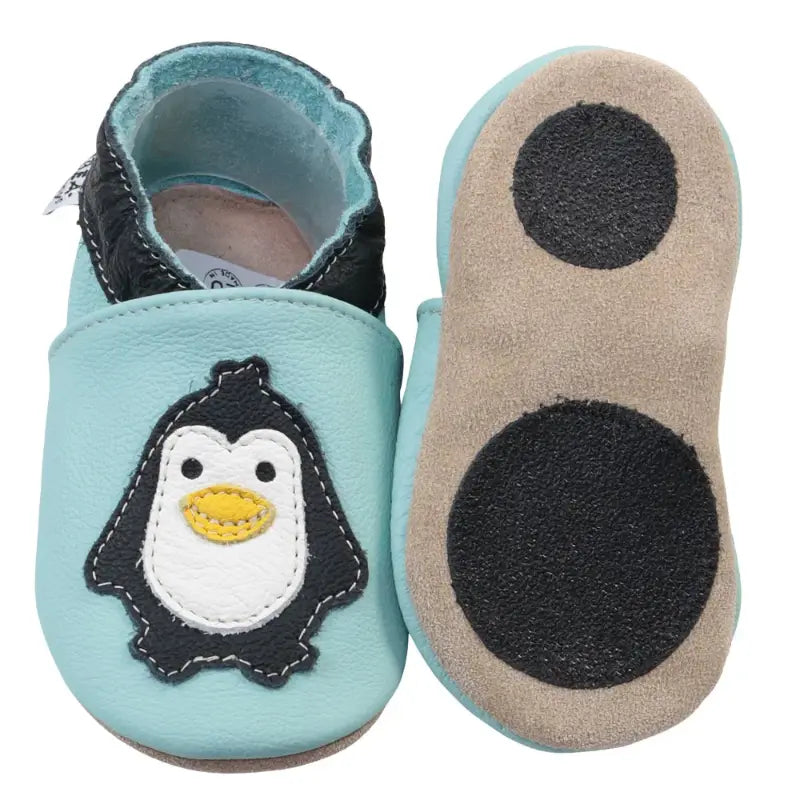 Hobea babyslofjes extra antislip Pinguin hellblau