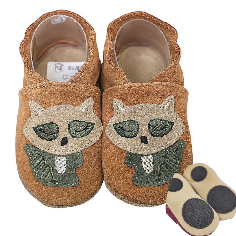 Hobea babyslofjes extra antislip Waschbär braun