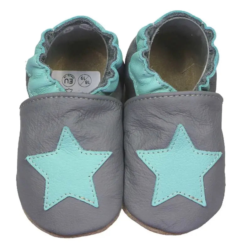 Hobea babyslofjes extra antislip dunkelgrau met mint Stern
