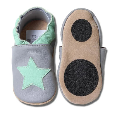 Hobea babyslofjes extra antislip dunkelgrau met mint Stern