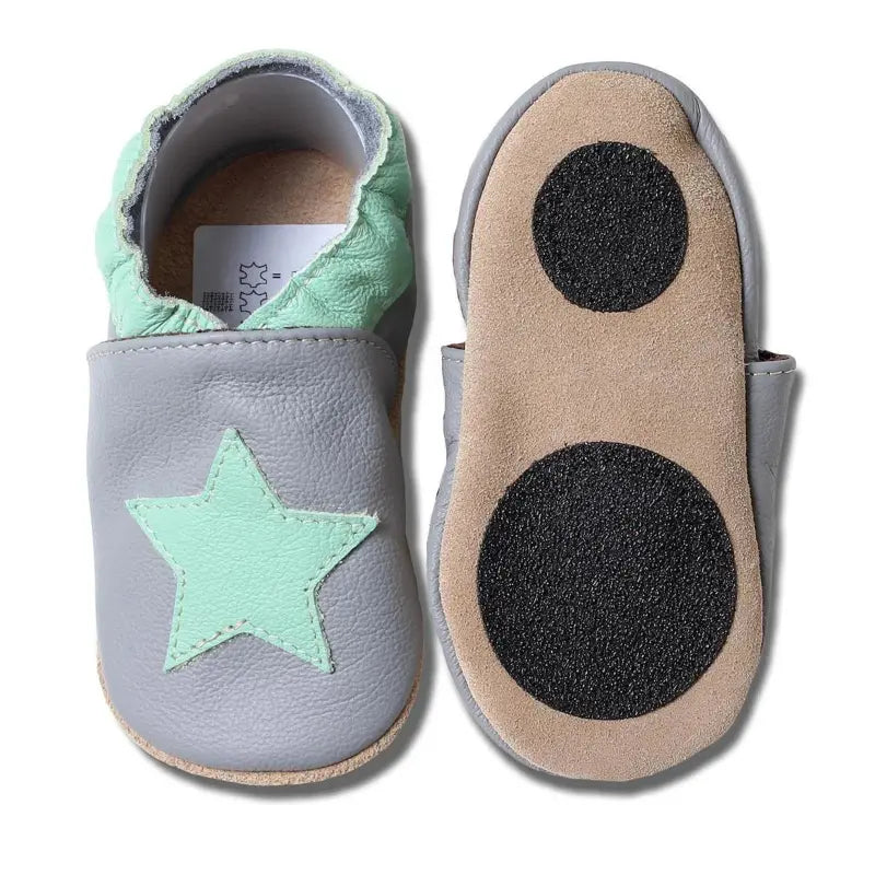 Hobea babyslofjes extra antislip dunkelgrau met mint Stern