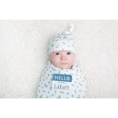 Lulujo Hello World Swaddle & Hat - Blueberry