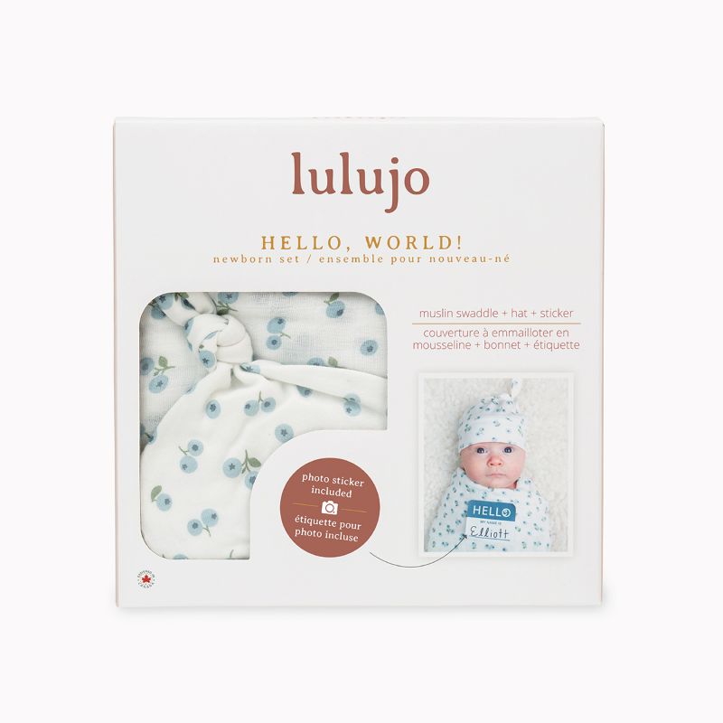 Lulujo Hello World Swaddle & Hat - Blueberry