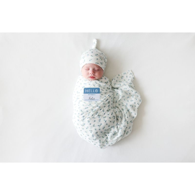 Lulujo Hello World Swaddle & Hat - Blueberry