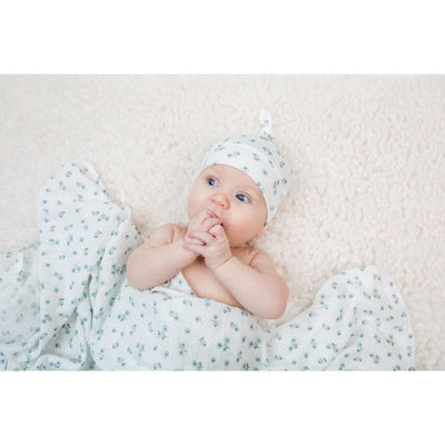 Lulujo Hello World Swaddle & Hat - Blueberry