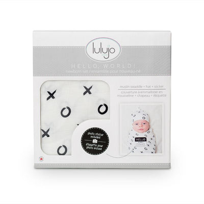 Lulujo Hello World Swaddle & Hat - Hugs and Kisses