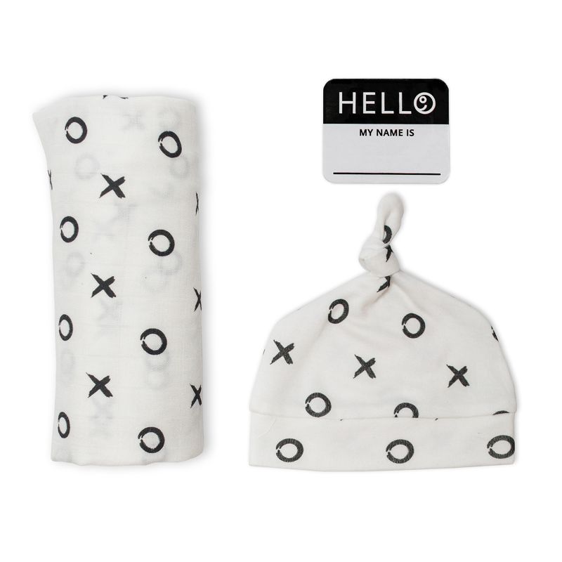 Lulujo Hello World Swaddle & Hat - Hugs and Kisses