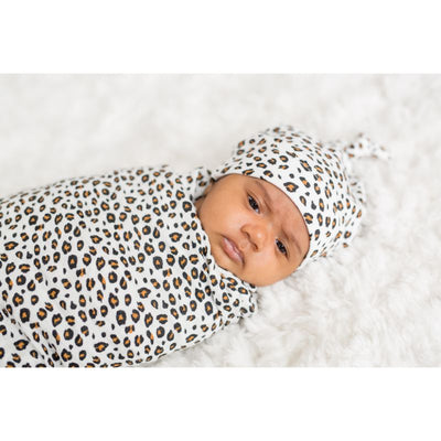 Lulujo Hello World Swaddle & Hat - Leopard