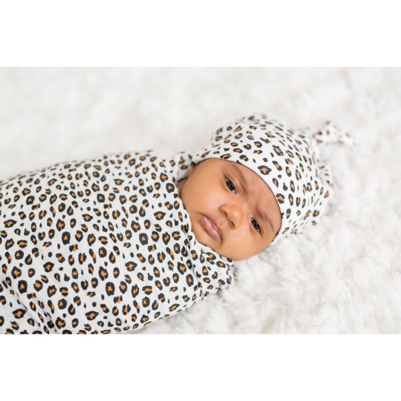 Lulujo Hello World Swaddle & Hat - Leopard