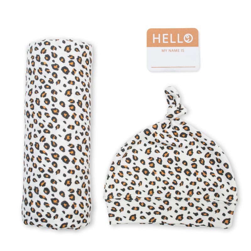 Lulujo Hello World Swaddle & Hat - Leopard