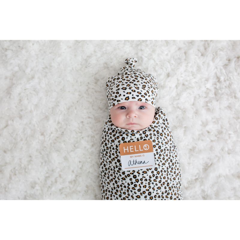 Lulujo Hello World Swaddle & Hat - Leopard