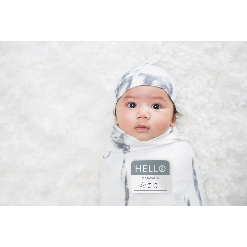 Lulujo Hello World Swaddle & Hat - Marble