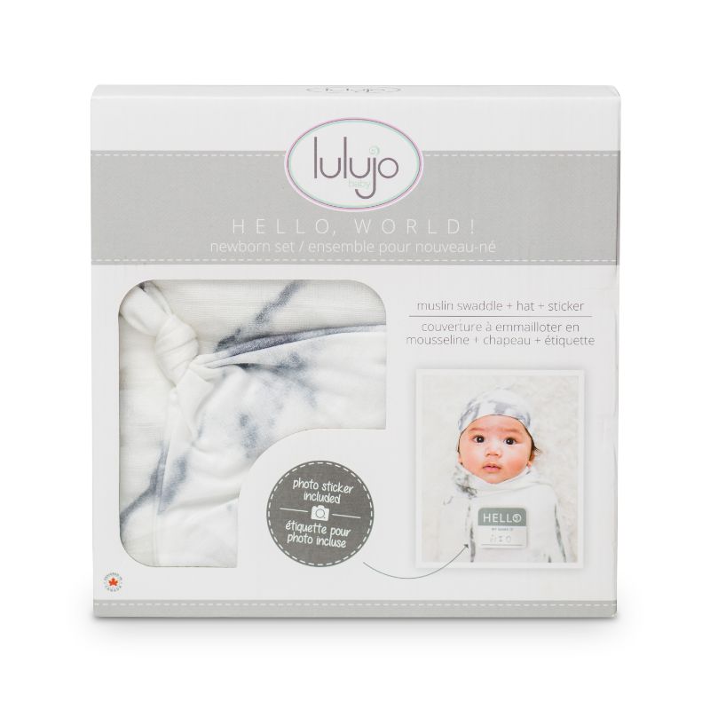 Lulujo Hello World Swaddle & Hat - Marble