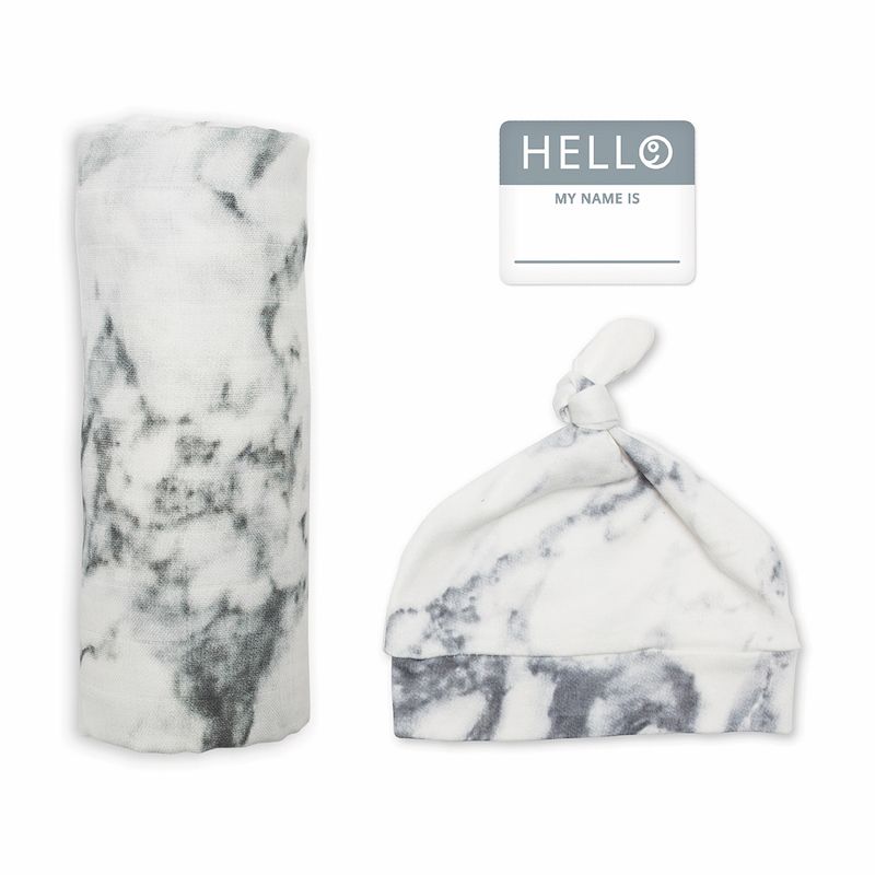 Lulujo Hello World Swaddle & Hat - Marble