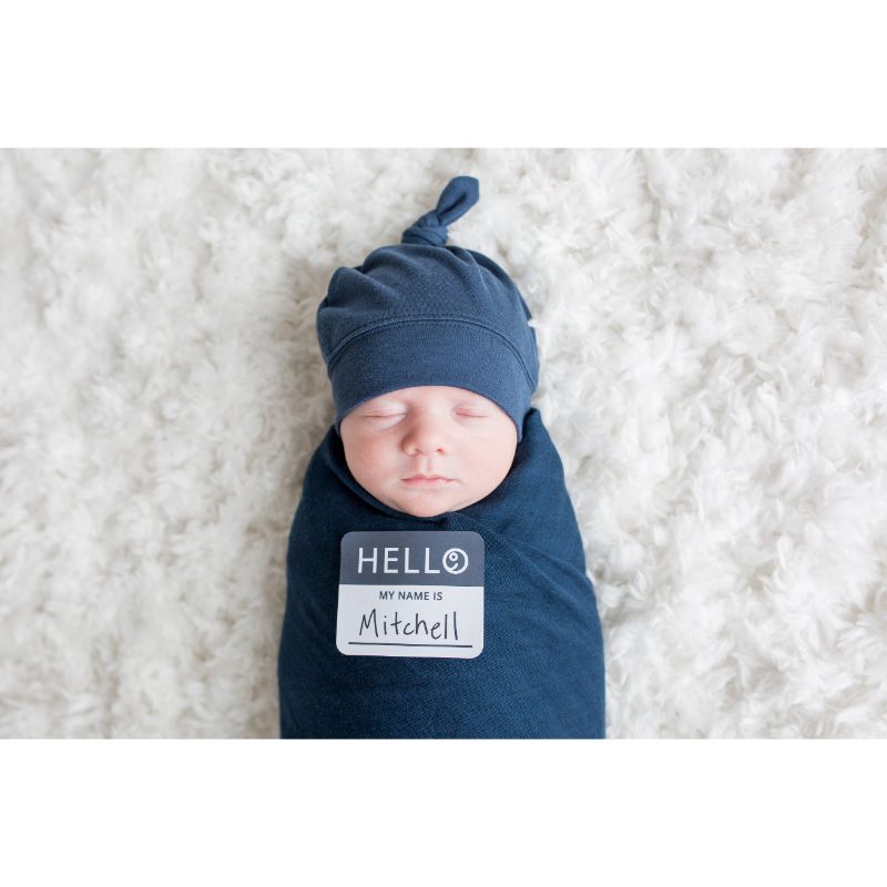 Lulujo Hello World Swaddle & Hat - Navy