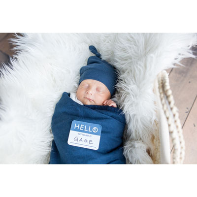 Lulujo Hello World Swaddle & Hat - Navy