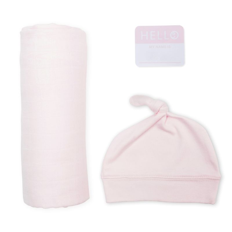 Lulujo Hello World Swaddle & Hat - Pink