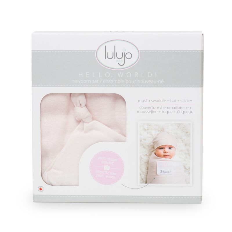 Lulujo Hello World Swaddle & Hat - Pink