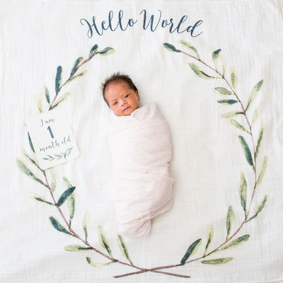 Lulujo Swaddle & Cards - Hello World