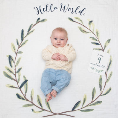 Lulujo Swaddle & Cards - Hello World