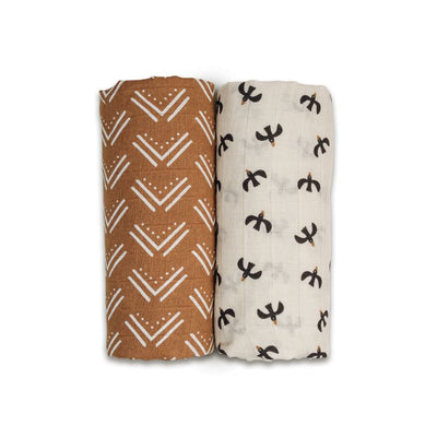 Lulujo swaddle 2-pack Black Birds & Mudcloth