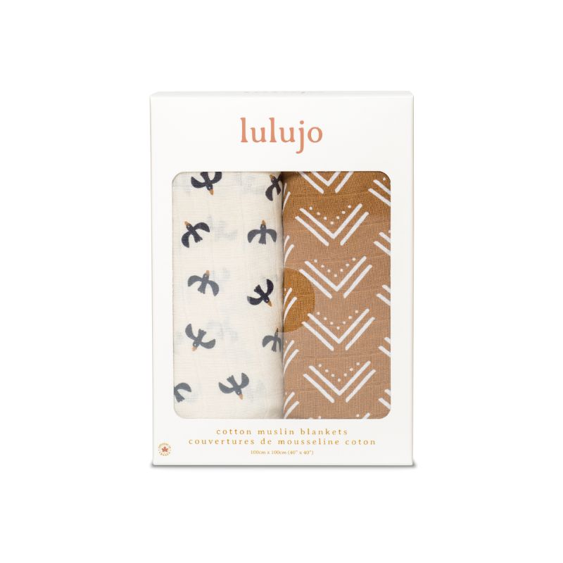 Lulujo swaddle 2-pack Black Birds & Mudcloth