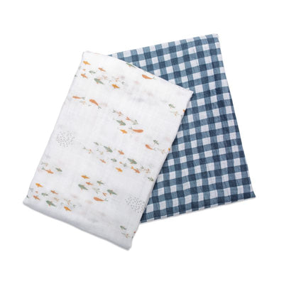 Lulujo swaddle 2-pack Fish & Navy Gingham