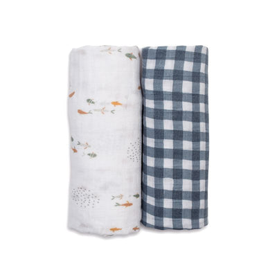 Lulujo swaddle 2-pack Fish & Navy Gingham