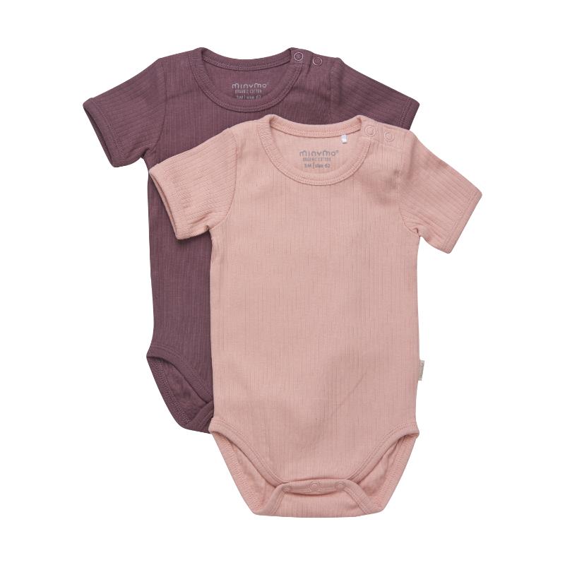 Minymo romper korte mouw 2-pack Misty Rose