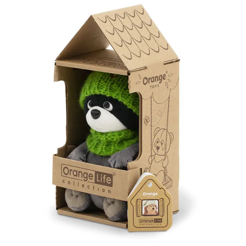 Orange Toys knuffel wasbeer met groene muts