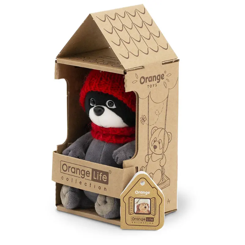 Orange Toys knuffel wasbeer met rode muts