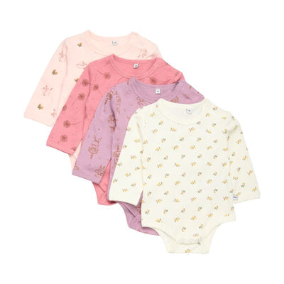 Pippi 4-pack rompers lange mouw Dusty Rose