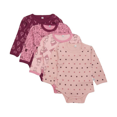 Pippi 4-pack rompers lange mouw Lilac