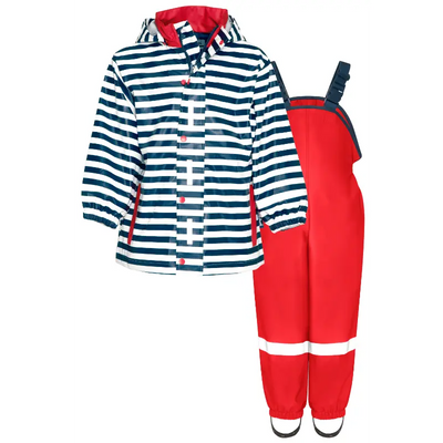 Playshoes regenpak 2-delig marine streep rood