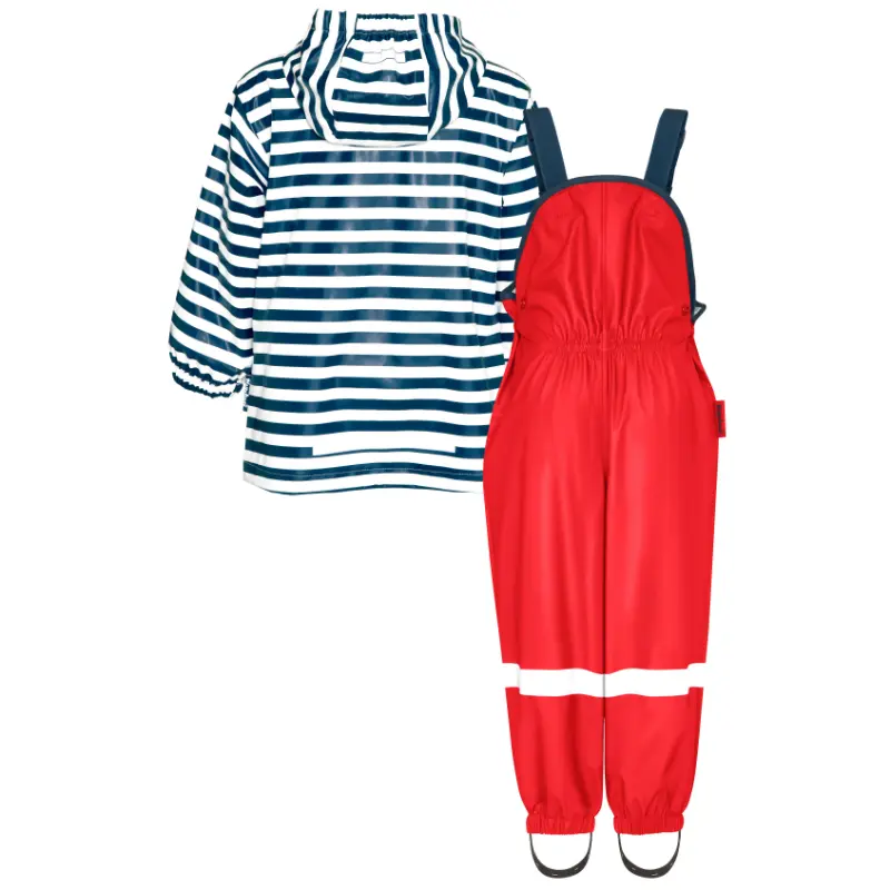 Playshoes regenpak 2-delig marine streep rood