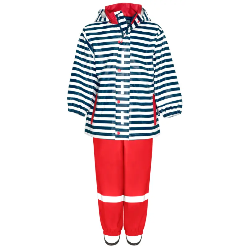 Playshoes regenpak 2-delig marine streep rood