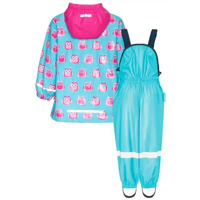 Playshoes regenpak 2-delig uiltje aquablauw